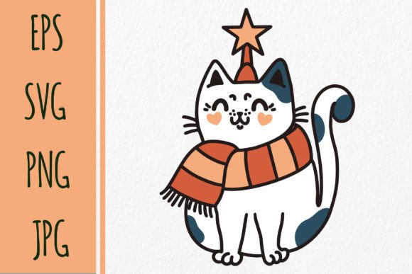 Christmas Cat Clipart for Embroidery Projects