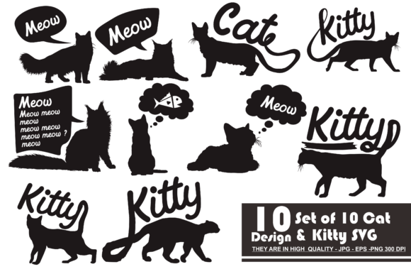 Set of 10 Meow Cat Kitty SVG Review